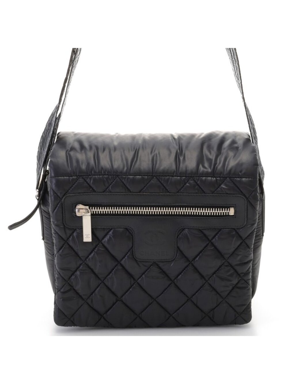 Chanel Coco Cocoon Shoulder Bag PM Nylon Black Silver